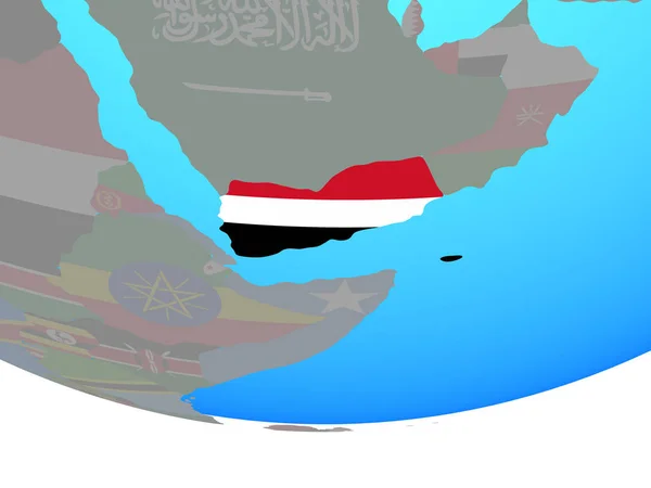 Yemen National Flag Simple Political Globe Illustration — Stock Photo, Image