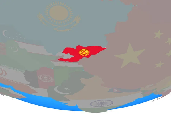 Kirguistán Con Bandera Nacional Simple Globo Político Ilustración — Foto de Stock