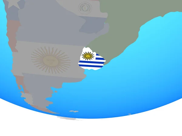 乌拉圭与国旗在简单的政治地球上 — 图库照片