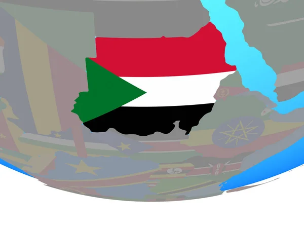 Sudão Com Bandeira Nacional Simples Globo Político Ilustração — Fotografia de Stock