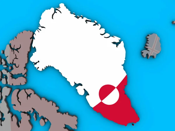 Grönland Beágyazott Nemzeti Zászló Kék Politikai Földgömb Illusztráció — Stock Fotó