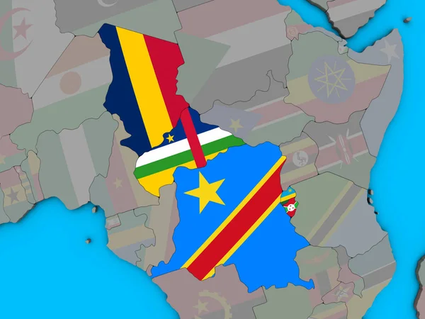 Centralafrika Med Inbäddade Nationsflaggor Blå Politiska Klot Illustration — Stockfoto