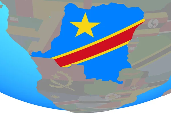 刚果的 Dem Rep 与国旗在简单的政治地球上 — 图库照片