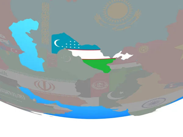 単純な政治的世界の国旗とウズベキスタン イラストレーション — ストック写真