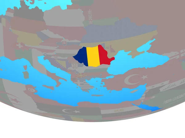 Roemenië Met Nationale Vlag Eenvoudige Politieke Wereldbol Illustratie — Stockfoto