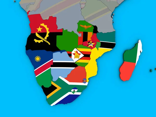 Südafrika Mit Eingebetteten Nationalflaggen Auf Blauem Politischen Globus Illustration — Stockfoto