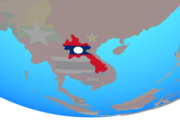 Laos Flagi Narodowej Proste Globus Polityczny Ilustracja — Zdjęcie stockowe