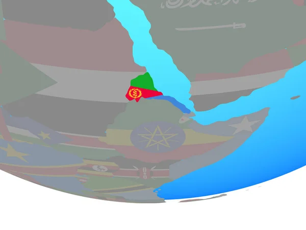 厄立特里亚在简单的政治地球仪上挂上国旗 — 图库照片