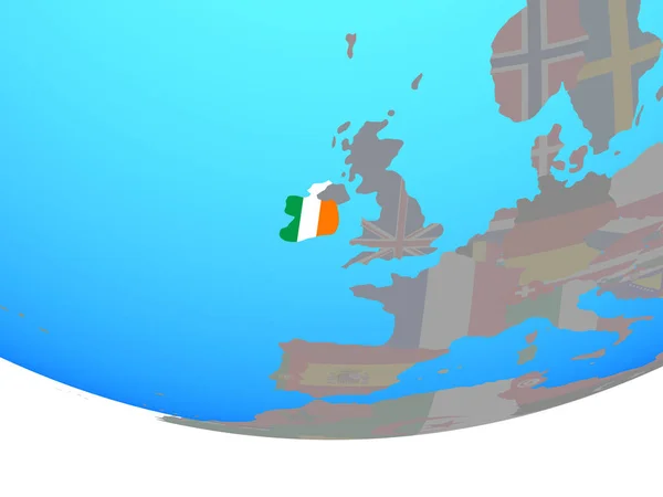 爱尔兰在简单的政治地球仪上挂国旗 — 图库照片