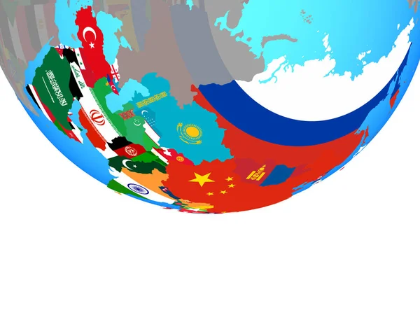 Asia Con Banderas Nacionales Simple Globo Político Ilustración — Foto de Stock