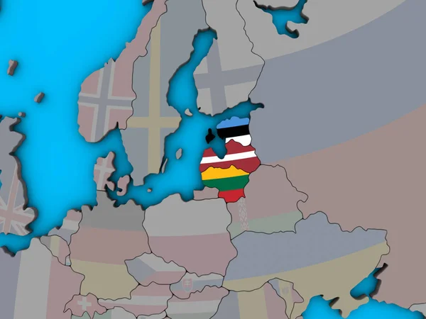Pays Baltes Avec Des Drapeaux Nationaux Intégrés Sur Globe Politique — Photo