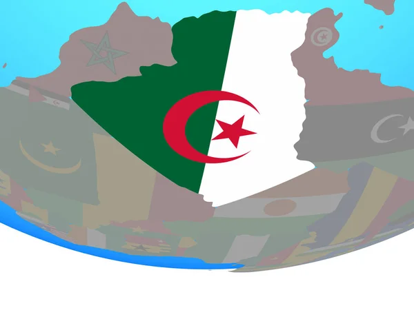 阿尔及利亚与国旗在简单的政治地球上 — 图库照片