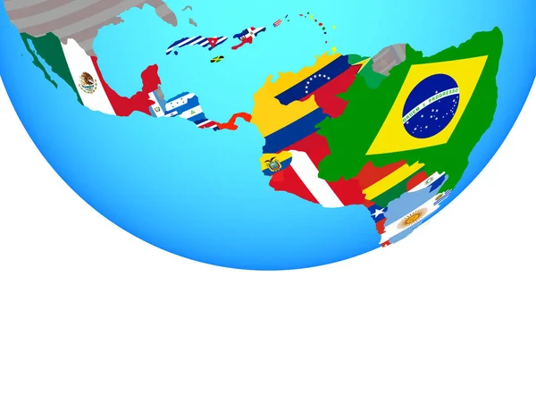 Lateinamerika Mit Nationalflaggen Auf Einem Simplen Politischen Globus Illustration — Stockfoto