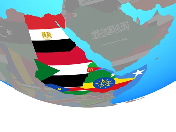 Africa Nordorientale Con Bandiere Nazionali Semplice Globo Politico Illustrazione — Foto Stock