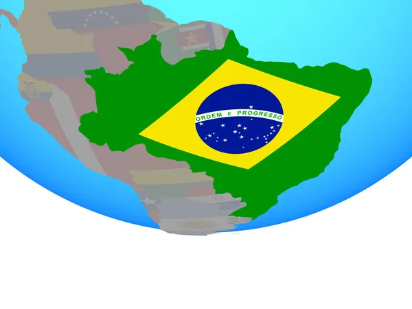 Brazilië Met Nationale Vlag Eenvoudige Politieke Wereldbol Illustratie — Stockfoto