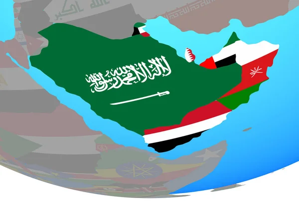 Arabia Con Bandiere Nazionali Semplice Globo Politico Illustrazione — Foto Stock