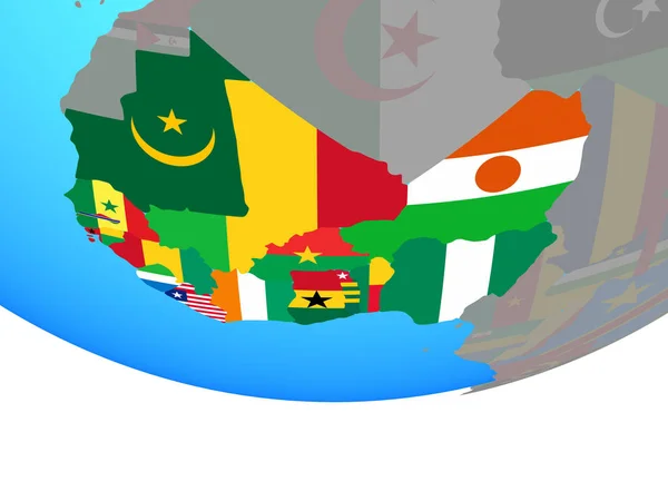 Africa Occidentale Con Bandiere Nazionali Semplice Globo Politico Illustrazione — Foto Stock