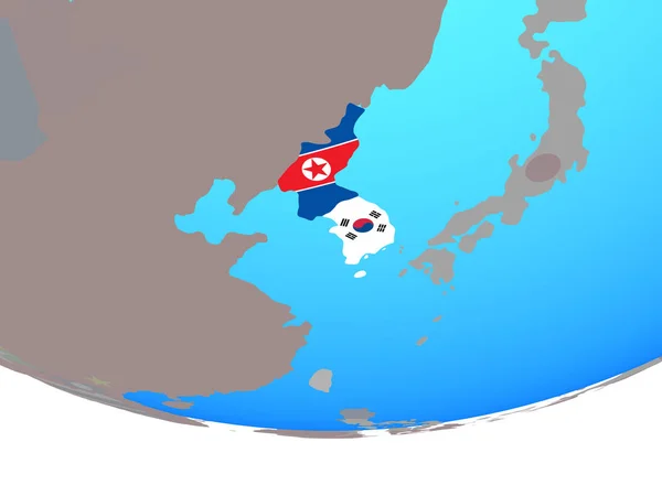 Corea Con Banderas Nacionales Simple Globo Político Ilustración —  Fotos de Stock