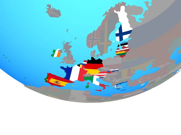 Lidstaten Van Eurozone Met Nationale Vlaggen Eenvoudige Politieke Wereldbol Illustratie — Stockfoto