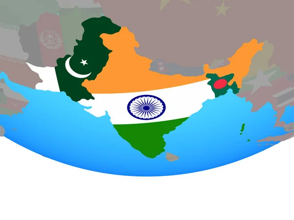 India Británica Con Banderas Nacionales Simple Globo Político Ilustración —  Fotos de Stock