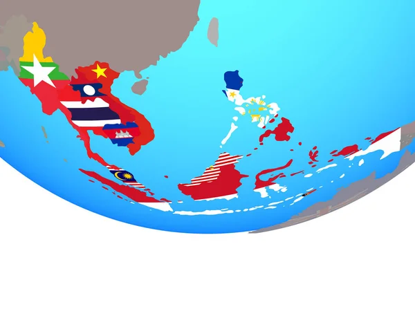 Sudeste Asiático Com Bandeiras Nacionais Simples Globo Político Ilustração — Fotografia de Stock