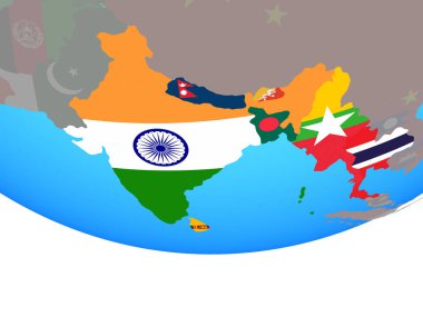 Bimstec üye devletler basit siyasi dünya Ulusal bayrakları ile. 3D çizim.