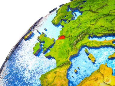3d dünya modeli görünür ülke sınırları ile Belçika'da. 3D çizim.