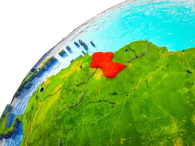 Guyana görünür ülke sınırları ile 3d dünya modeli. 3D çizim.