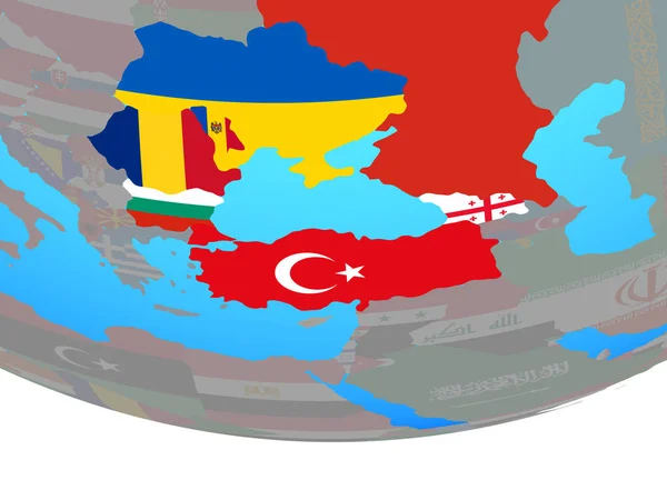 Черноморский Регион Национальными Флагами Простом Политическом Глобусе Иллюстрация — стоковое фото