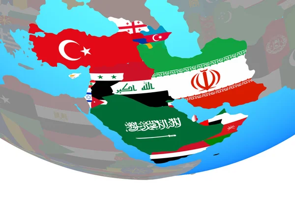 Westasien Mit Nationalflaggen Auf Einem Simplen Politischen Globus Illustration — Stockfoto
