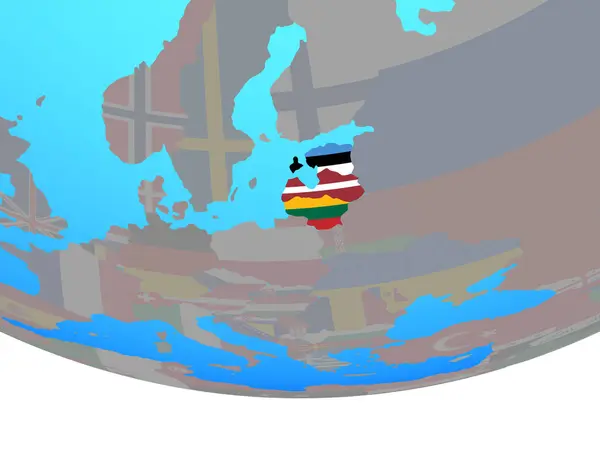 Estados Bálticos Con Banderas Nacionales Simple Globo Político Ilustración —  Fotos de Stock