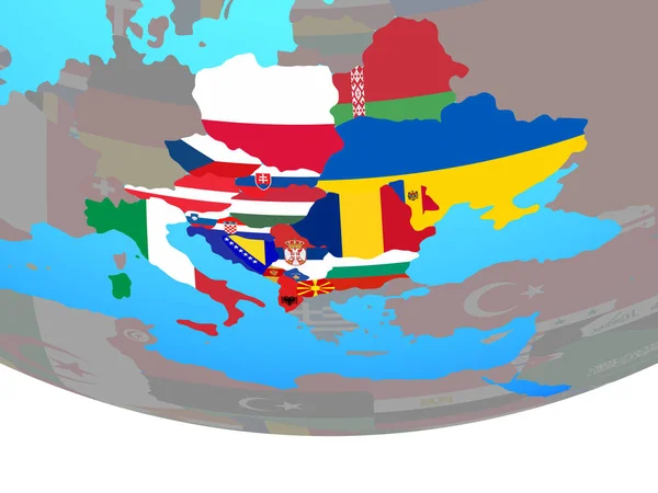 Países Cei Com Bandeiras Nacionais Simples Globo Político Ilustração — Fotografia de Stock