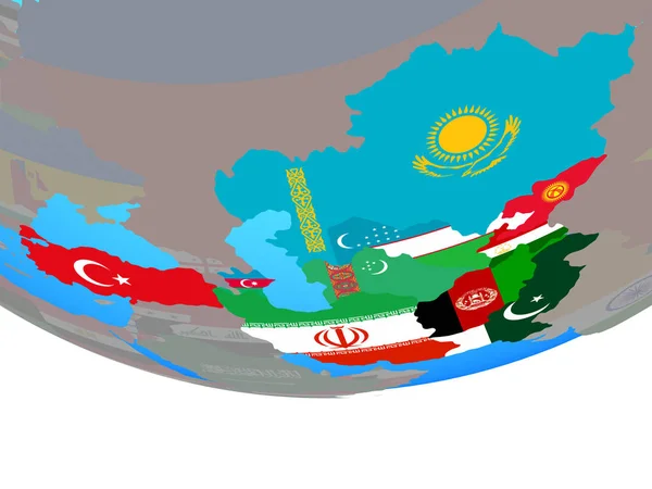 生态成员国在简单的政治地球上挂着国旗 — 图库照片