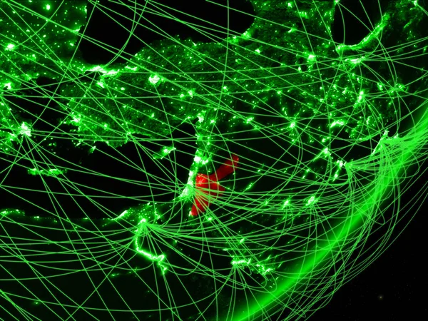 Jordânia Modelo Verde Planeta Terra Com Rede Noite Conceito Tecnologia — Fotografia de Stock