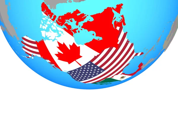 Państwa Członkowskie Nafta Flagi Narodowe Proste Globus Polityczny Ilustracja — Zdjęcie stockowe
