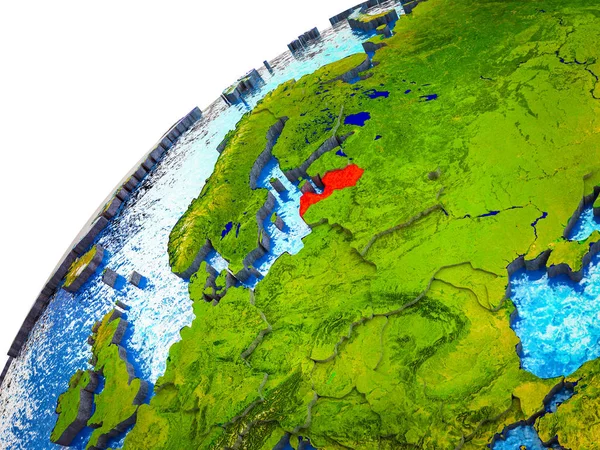 拉脱维亚在3D 地球模型与可看见的国家边界 — 图库照片