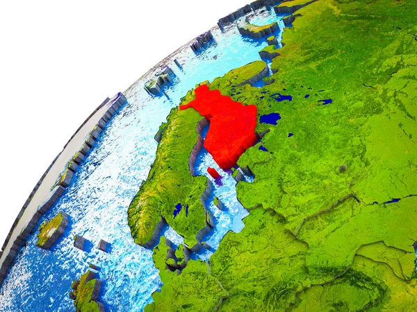 Finland Model Van Aarde Met Zichtbare Landsgrenzen Illustratie — Stockfoto