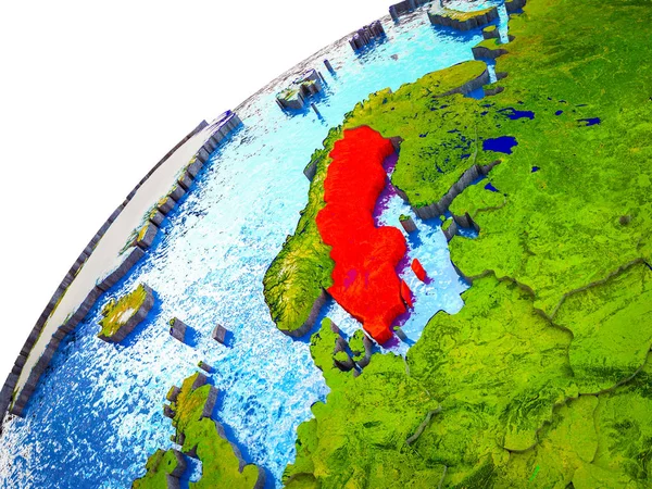 Suecia Modelo Tierra Con Fronteras País Visibles Ilustración —  Fotos de Stock