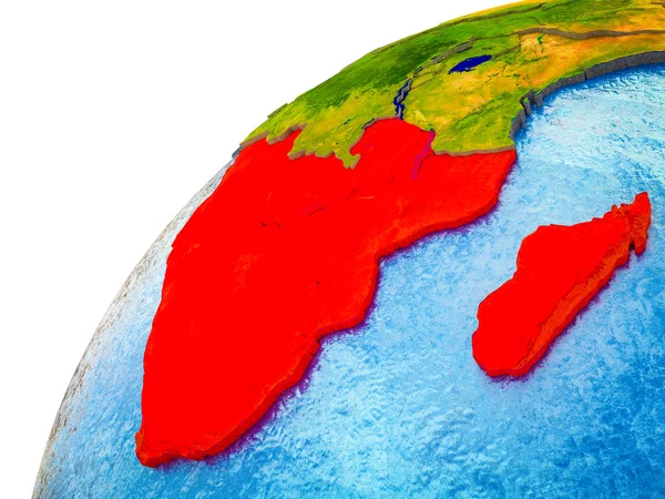 Southern Africa on 3D Earth model with visible country borders. 3D illustration.