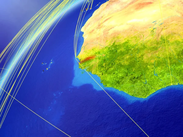 Gambia Modelo Del Planeta Tierra Con Redes Internacionales Concepto Comunicación —  Fotos de Stock