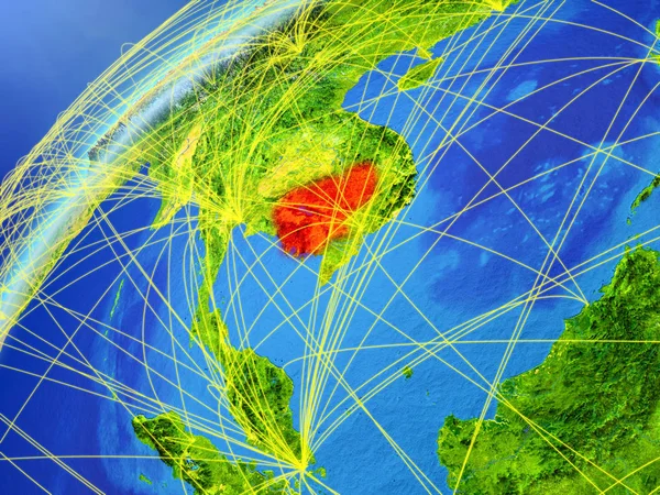 Kambodscha Nach Dem Modell Des Planeten Erde Mit Internationalen Netzwerken — Stockfoto