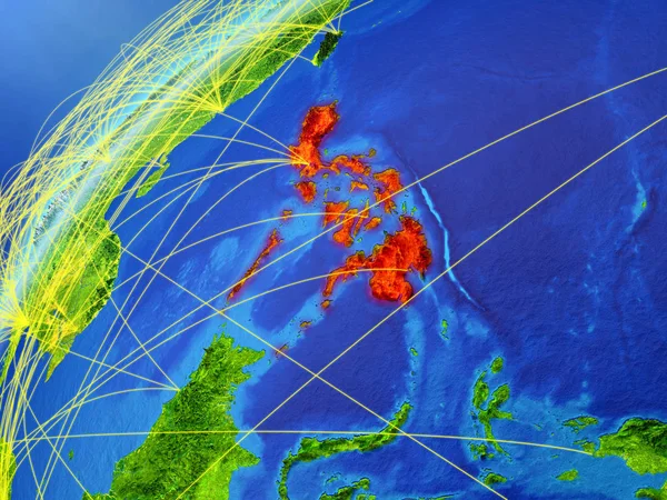 フィリピンの国際的なネットワークと地球のモデル デジタル通信の技術コンセプト イラスト Nasa から提供されたこのイメージの要素 — ストック写真