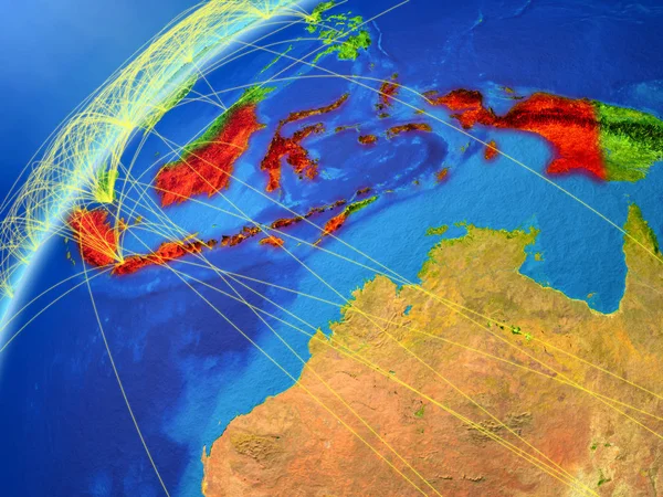 インドネシア国際ネットワークと地球のモデル デジタル通信の技術コンセプト イラスト Nasa から提供されたこのイメージの要素 — ストック写真