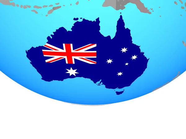 澳大利亚在简单的政治地球仪上挂着国旗 — 图库照片