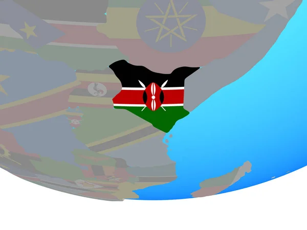 Quênia Com Bandeira Nacional Simples Globo Político Ilustração — Fotografia de Stock