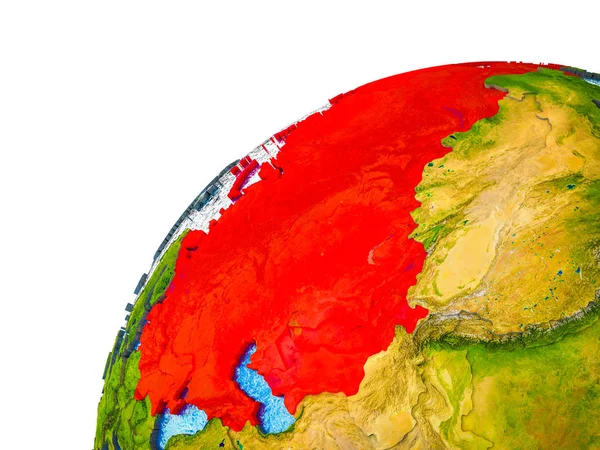 Former Soviet Union on 3D Earth model with visible country borders. 3D illustration.