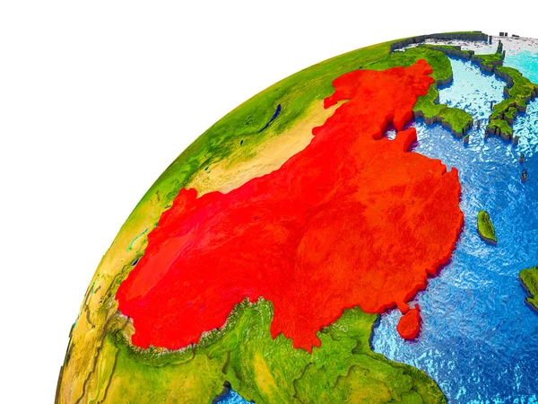 中国在3D 地球模型上与可见的国家边界 — 图库照片
