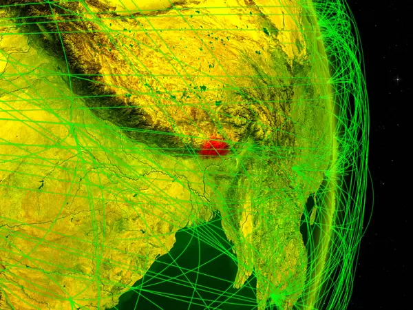 Bhutan Cyfrowy Planety Ziemia Sieci Koncepcja Łączności Transportu Komunikacji Ilustracja — Zdjęcie stockowe