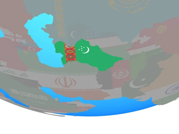 単純な政治的世界の国旗とトルクメニスタン イラストレーション — ストック写真