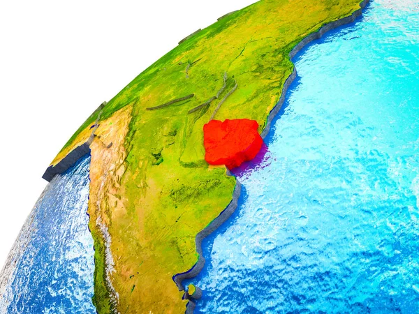 乌拉圭在3D 地球模型与可看见的国家边界 — 图库照片